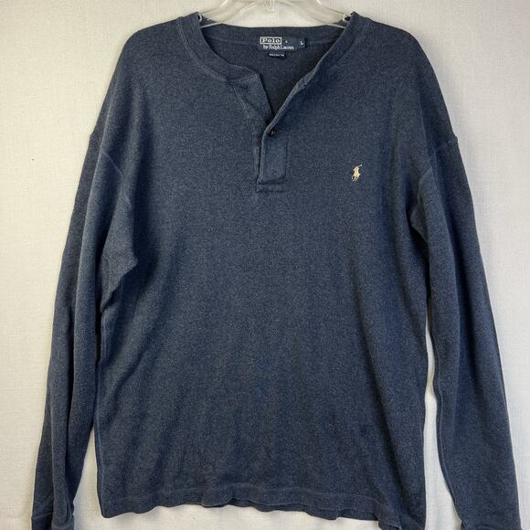 Polo Ralph Lauren Henley Pullover Shirt Men Large Blue Gray Utility Outdoors - Picture 1 of 9
